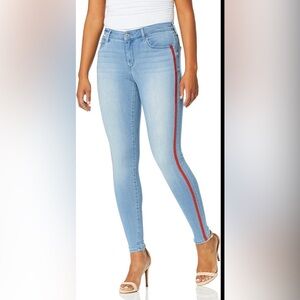 Light Blue Jeans with Orange Stripe Preppy Style Skinny Jeans But Liffting